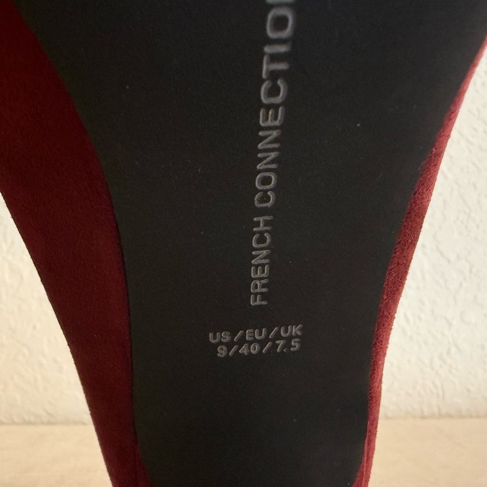 French Connection Burgundy Suede Pointed-Toe Pumps | Size 9 | 3.5” Heel - Picture 3 of 6
